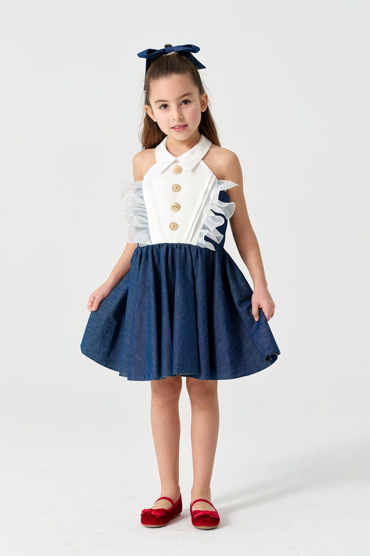 Gold Düğme Detaylı Kot Elbise