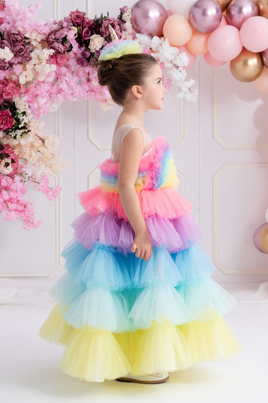 Gökkuşağı Fırfırlı Elbise