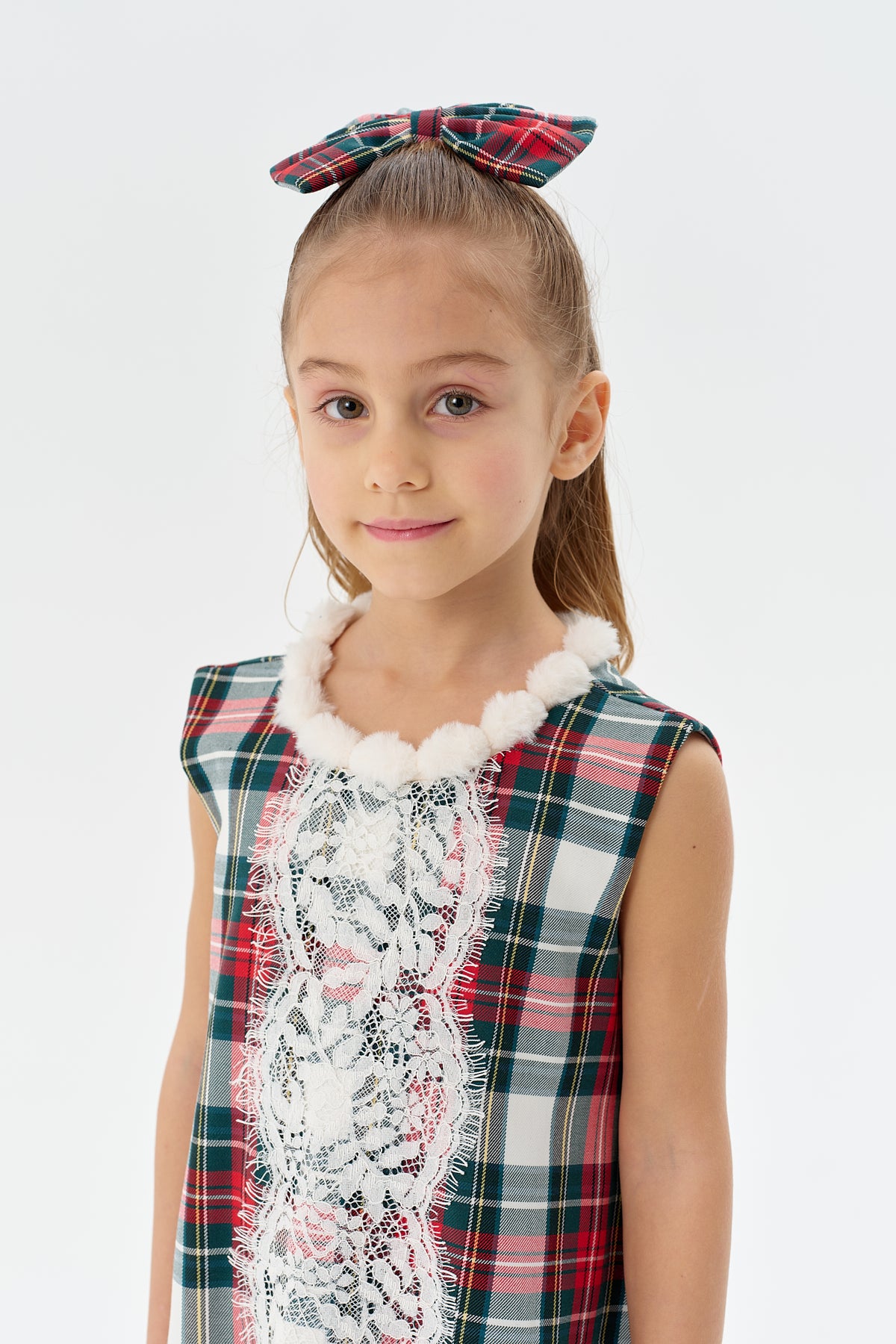 Yeşil Kareli Desen Jile Elbise