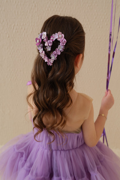 Çiçek Detaylı Lila Elbise