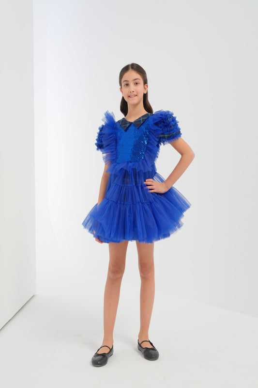 Saks Mavi Karpuz Kol Elbise