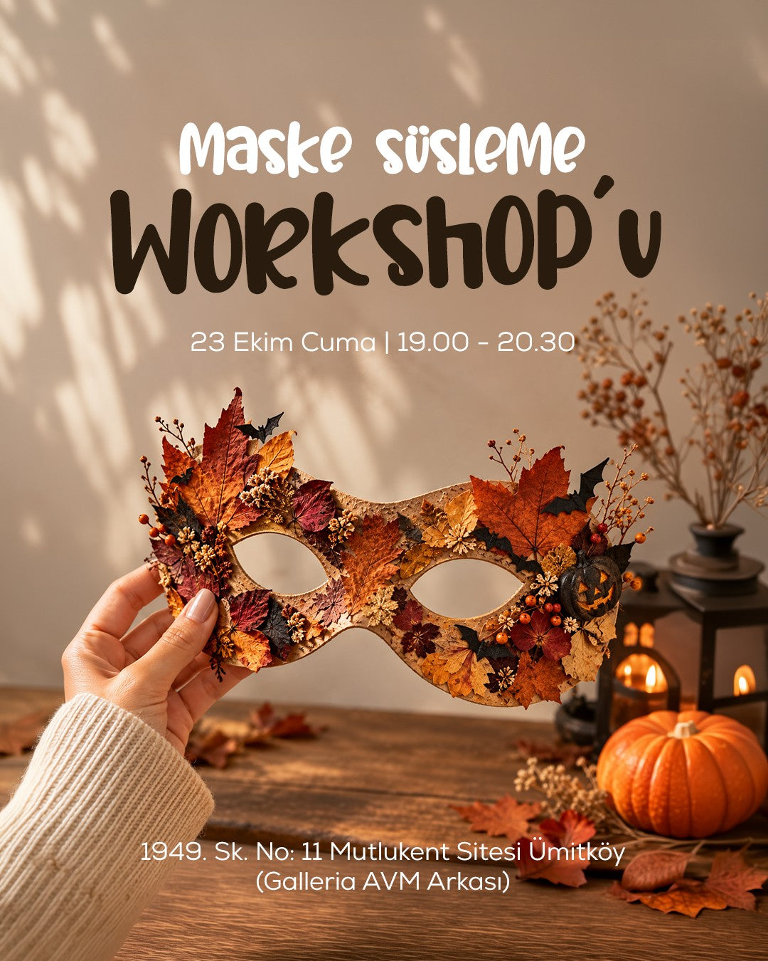Maske Süsleme Workshop — 23 Ekim Cuma 19.00-20.30, Ümitköy