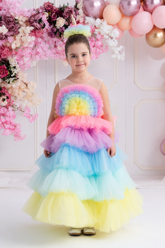 Gökkuşağı Fırfırlı Elbise