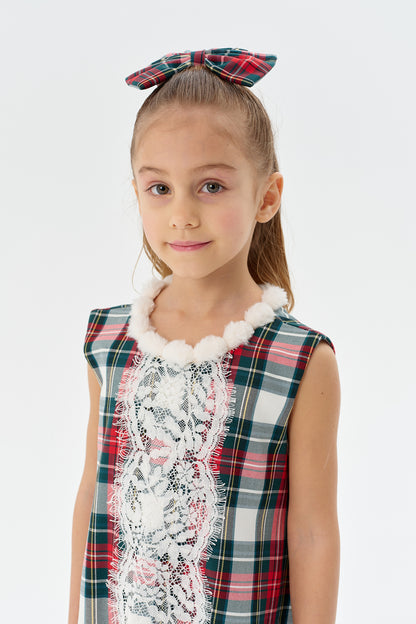 Yeşil Kareli Desen Jile Elbise